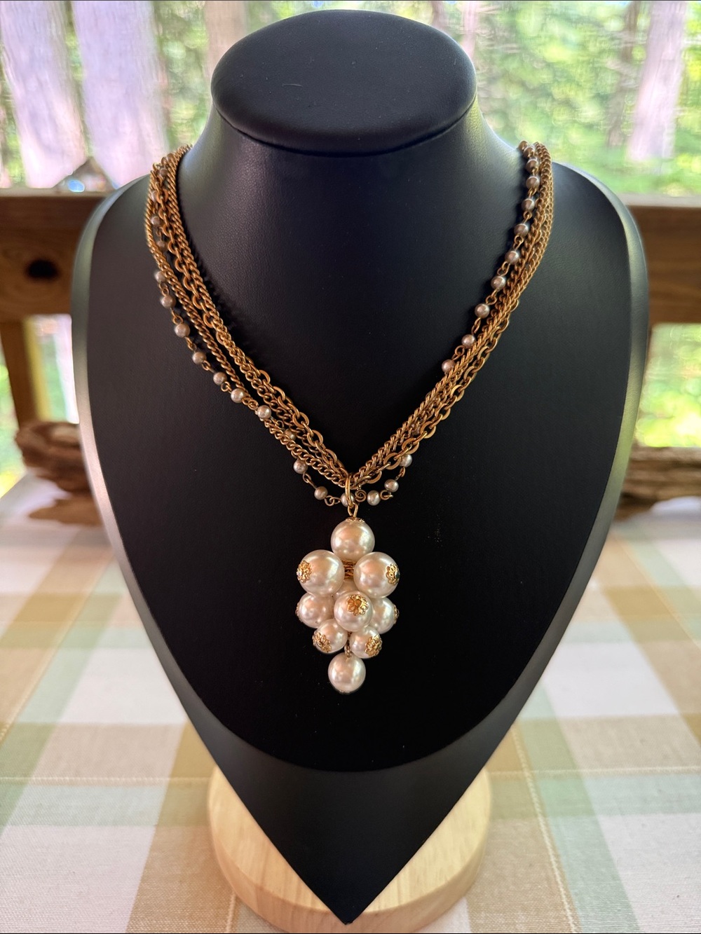 Vintage 80’s Faux Pearl Cluster Necklace Multi Strand